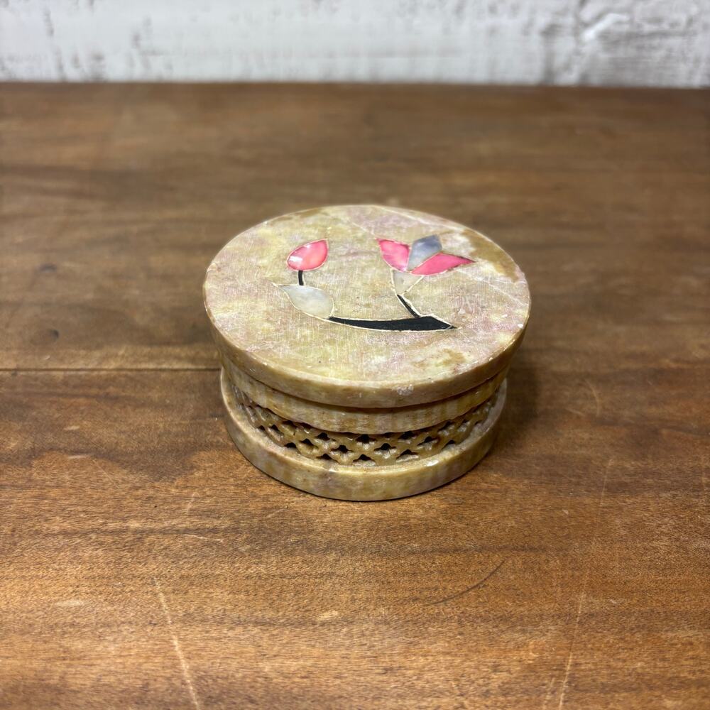 Vintage Carved Soapstone Trinket Box
